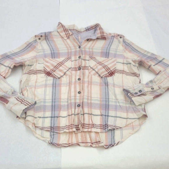 Free People White, Blue, Muave Plaid Shirt Size S - Picture 3 of 10